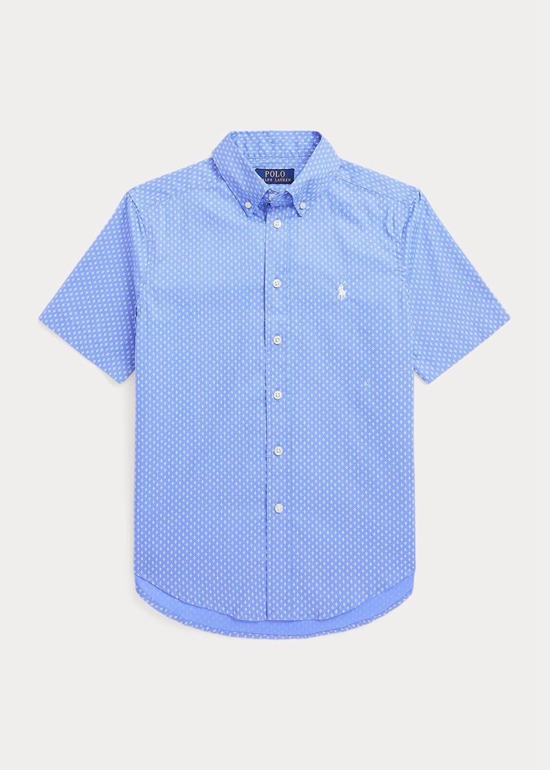 ラルフ ローレン シャツ ボーイ 青 6-14 年 Geometric Poplin 短い-袖 IGJOV3675